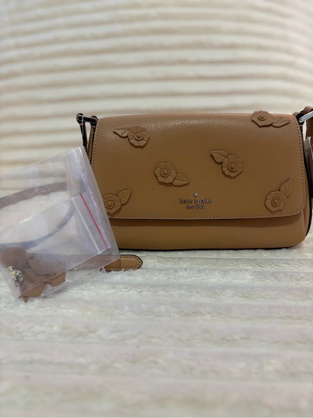 kate spade Tan Floral Appliqué Pebble Leather Crossbody